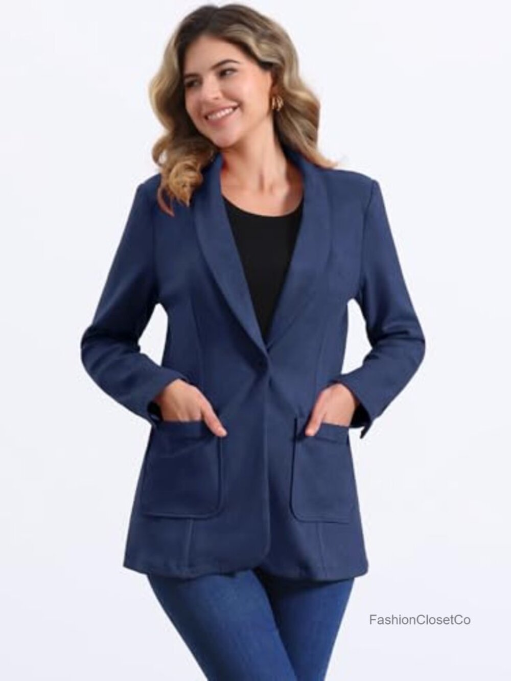 Faux Suede Blazer for Women Lapel Collar One Button Dressy Suit Jacket Long - Picture 3 of 4
